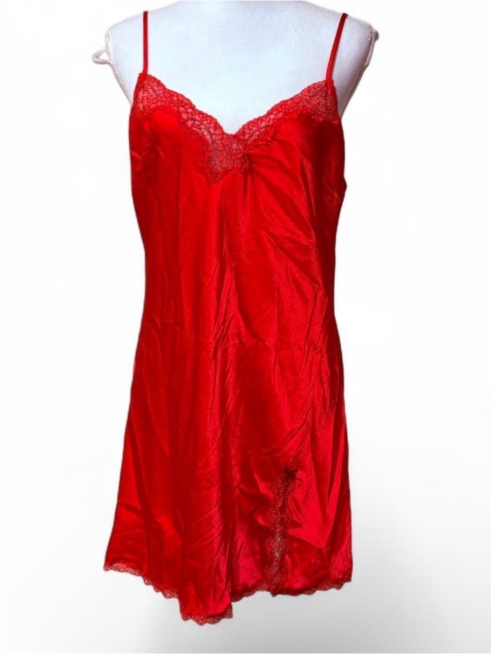 Victorias Secret Red Satin Slip Dress Lingerie Sexy Sz L
